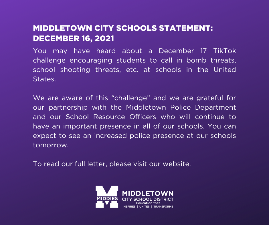 statement from Middletown Schools